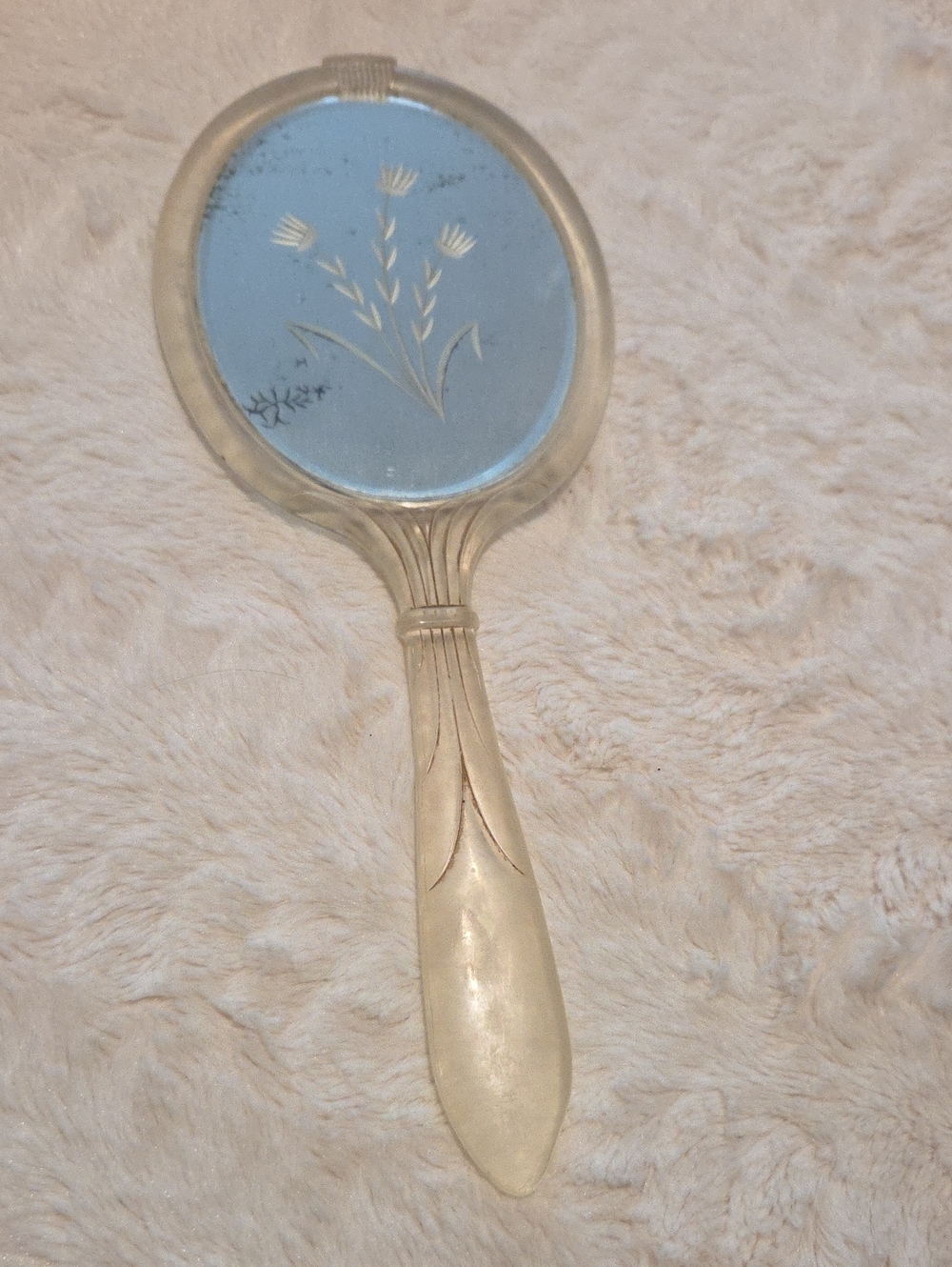 Vintage Hand Mirror in Blue and Cream